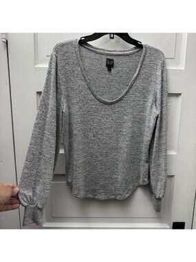 GAP Gray Marled Knit Top Women’s Small Balloon Sleeve Soft Casual Shirt